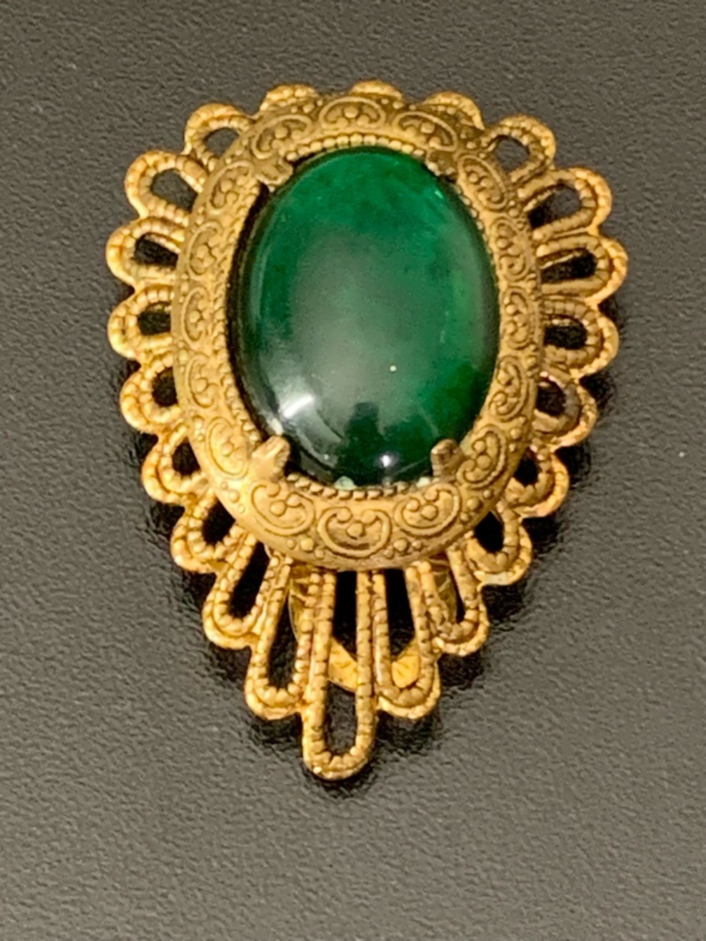 Vintage Victorian Style Gold Tone Faux Jade Scarf Clip / Brooch